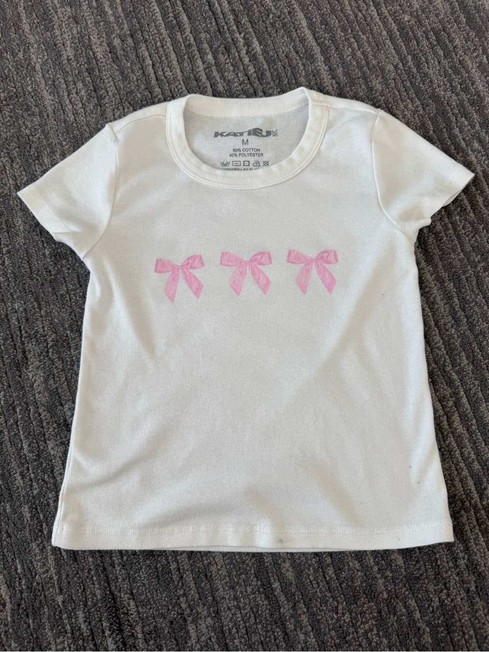 Katie J NYC White Tee with Pink Bow Accents